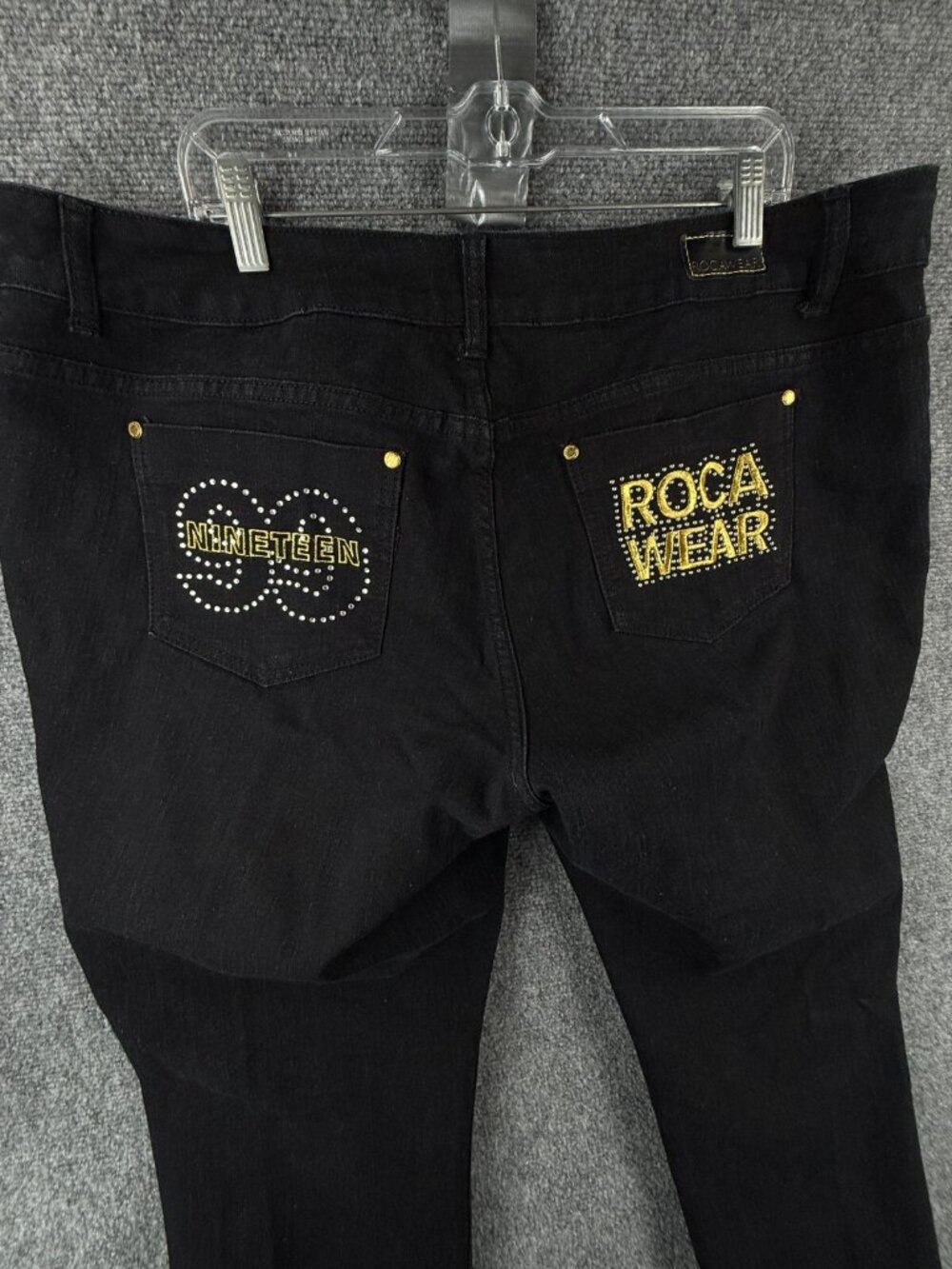 Rocawear Y2K Women Jeans Size 22 Black Pockets Embellished Spell Out Logo 1999